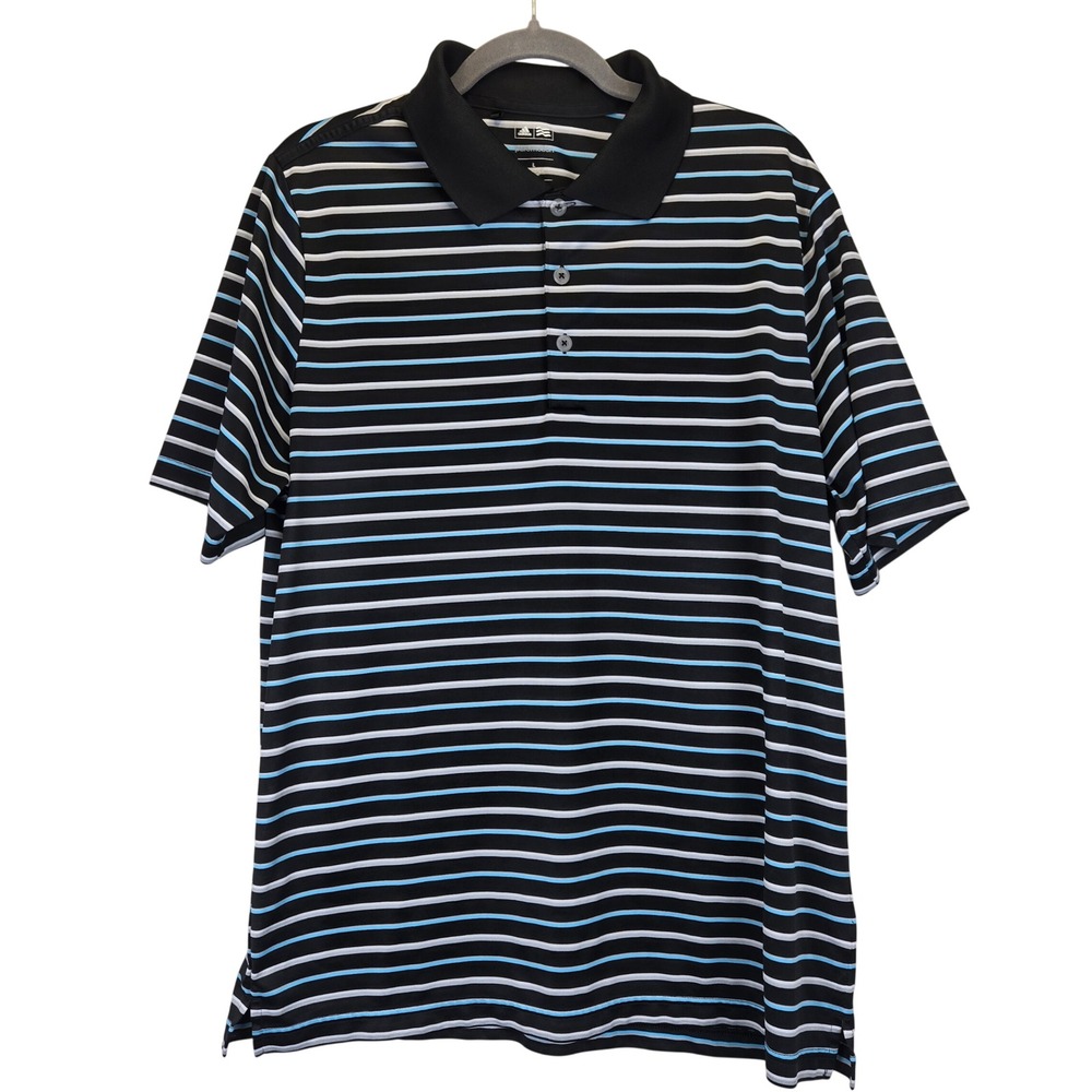 Adidas‎ Golf Puremotion Mens Polo Shirt Black White Blue Stripe Large Preppy